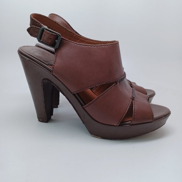 Lucky Brand Heels Brown Leather Peggy Sling Back Open Toe Sandals Womens 7M 37 - Picture 10 of 16